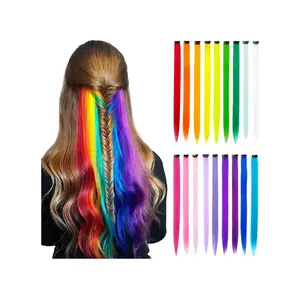 20 Inches Party Highlights Hair Accessories Straight Clip Hair Extensions 1 Clip In Colorful Synthetic Clip Hair Extensions