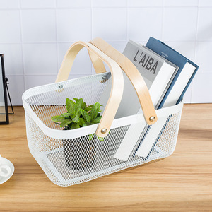 Cestino in Metallo Personalizzabile per Picnic, Frutta e Alimenti, Cesto Portatile in Rete Metallica per Verdure <span class=keywords><strong>con</strong></span> Manico in Legno - Product Image 2