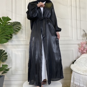 1926# Muslim Abaya Dress Shiny Satin Large Bell Sleeve Modesty Open Abaya Islamic Clothing for 2022 EID - Product Image 5