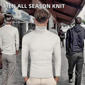 Pull à col roulé côtelé pour homme, manches longues, tricoté, hiver, coton, fibre de bambou, col rond, personnalisé - Product Image 2