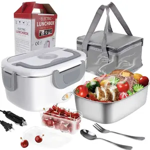 Réchauffeur de nourriture portable 1.5L électrique boîte à lunch plus chaud conteneur sacs à main en acier inoxydable pour voiture et maison 110V et 12V 60W