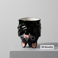 Taza Novedosa con Forma de Murciélago, Taza de Regalo Creativa 3D de Resina con Diseño de Animal de Dibujos Animados, Negra y Rosa