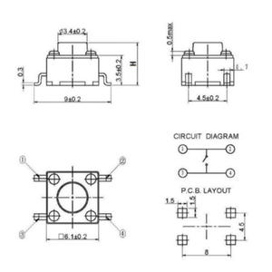 Interruptor Táctil Impermeable 6x6x5, Botón SMD Serie 6x6, Microinterruptor Táctil SMD Impermeable, Altura 4.3/5/6/7/8/9/10mm - Product Image 6
