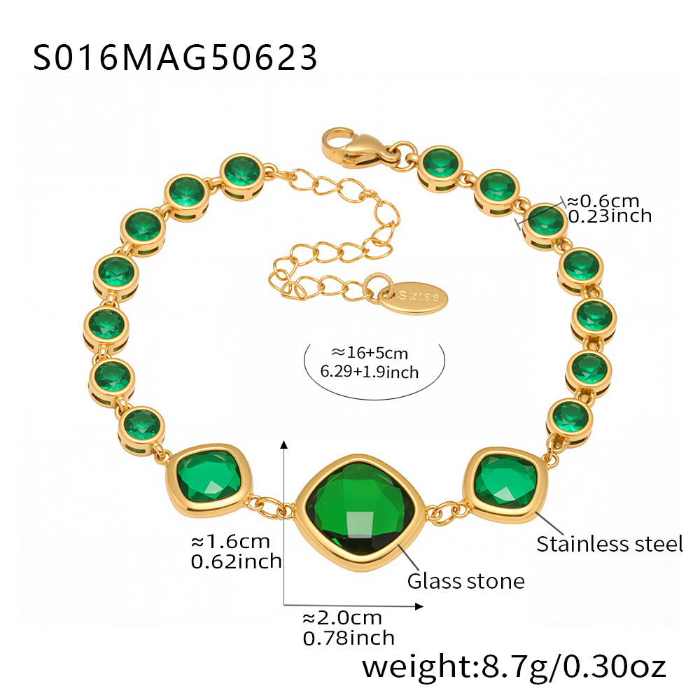 Cheville carrée de pierre de verre vert d'or