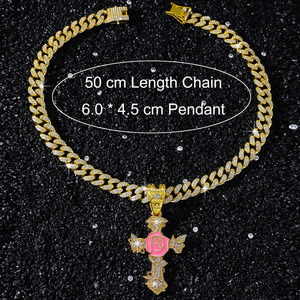 Collar con Colgante de Cruz en Forma de Rosa de Aleación Estilo Hiphop, Collar con Dije Personalizado para Hombre, Joyería de Moda al por Mayor - Product Image 5