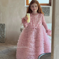 Nouvelle robe de princesse rose à sequins haut de gamme pour filles, style gâteau, pour anniversaire, dos nu, ensemble de robes pour enfants automne-hiver