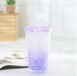 Creative Outdoor Summer Ice <strong>Cup</strong> Gel Refrigeration Double Layer Plastic Discoloration Crushed Ice <strong>Cup</strong> <strong>Chill</strong> Straw <strong>Cup</strong> Custom Patt - Product Image 3