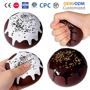 Jouet anti-stress souple en PU à remontée lente, en forme de petit pain rond avec crème au chocolat, pour enfants, pour jeu d'imitation de dessert - Product Image 1