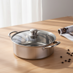Casserole en acier inoxydable à induction avec couvercle en verre trempé, doubles poignées pour faire bouillir, faire mijoter, ustensile de cuisine multifonctionnel - Product Image 1