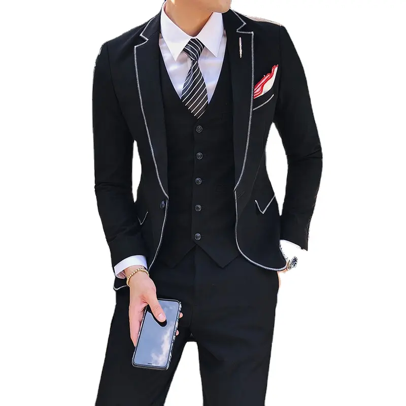 Pria Bisnis Suit-Pria Formal Pernikahan Prom Makan Malam 3 Potong (Jaket & Celana & Rompi) menyesuaikan Mens Kustom Cocok