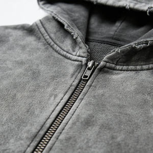 เสื้อฮู้ดดี้วินเทจยี่ห้อ Wuyi แบบซิปเต็มตัว ผ้าเฟรนช์เทอร์รี่หนา 450 กรัม สไตล์สตรีทแวร์แบบดิสเทรส ทรงโอเวอร์ไซส์ - Product Image 3