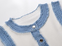 Robe courte en maille ajustée à manches courtes en denim patchwork pour femme, conçue pour le printemps et l'été, à simple boutonnage
