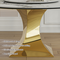 Table à manger extensible moderne de luxe avec 2 pieds en acier carbone, plateau rond, écologique et imperméable, 6 places
