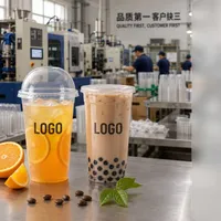 Gobelet à boisson froide en plastique PET transparent avec couvercle anti-fuite et protection anti-éclaboussures