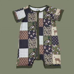 Mono de bebé de manga corta con cremallera verde, estilo caza, con diseño de pato mallard y ciervo, para niños, ropa de bebé de boutique, venta al por mayor, alta calidad, gran oferta - Product Image 3