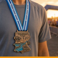 Médaille de marathon personnalisée en alliage de zinc, moulée sous pression 3D, bronze antique émaillé, médailles de course, médailles sportives, médailles de finisseur, vente en gros