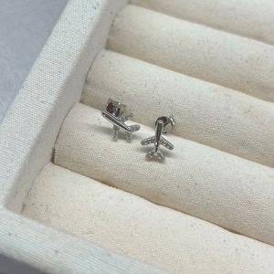Dylam Tiny Cute Design Fine 925 Sterling <b>Silver</b> D Color VVS1 Moissanite Stone Peace & Love Airplane Small <b>Stud</b> Earrings Jewelry - Product Image 5