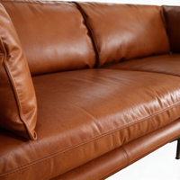 Canapé-lit modulaire en cuir véritable de luxe, salon, cuir pleine fleur brun de haute qualité, mobilier moderne minimaliste