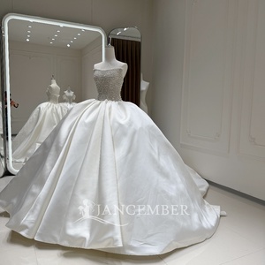 Xx118 Impresionante Vestido de Novia de Satén Blanco Puro con Corsé de Cristales en Toda la Superficie Jancember - Product Image 5