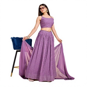 Purple Embroidered <b>Lehenga</b> Set With Dupatta Loose Fit Floor-Length Traditional Party Wear For <b>Women</b> India Pakistan Style - Product Image 1