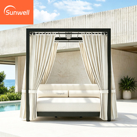 Meubles de jardin d'extérieur en aluminium, chaise longue double pour le bord de la piscine, canapé, lit de soleil avec rideau