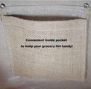 Sacs de courses réutilisables en jute écologiques, style marché français, avec poignées en similicuir et poche intérieure en plastique - Product Image 5