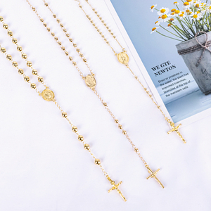 Nuova Collana <span class=keywords><strong>Rosario</strong></span> con Perline Dorate, Gioielli Religiosi Cattolici, Catena Placcata <span class=keywords><strong>Oro</strong></span> 18K 24K, Ciondolo Croce di Gesù - Product Image 5