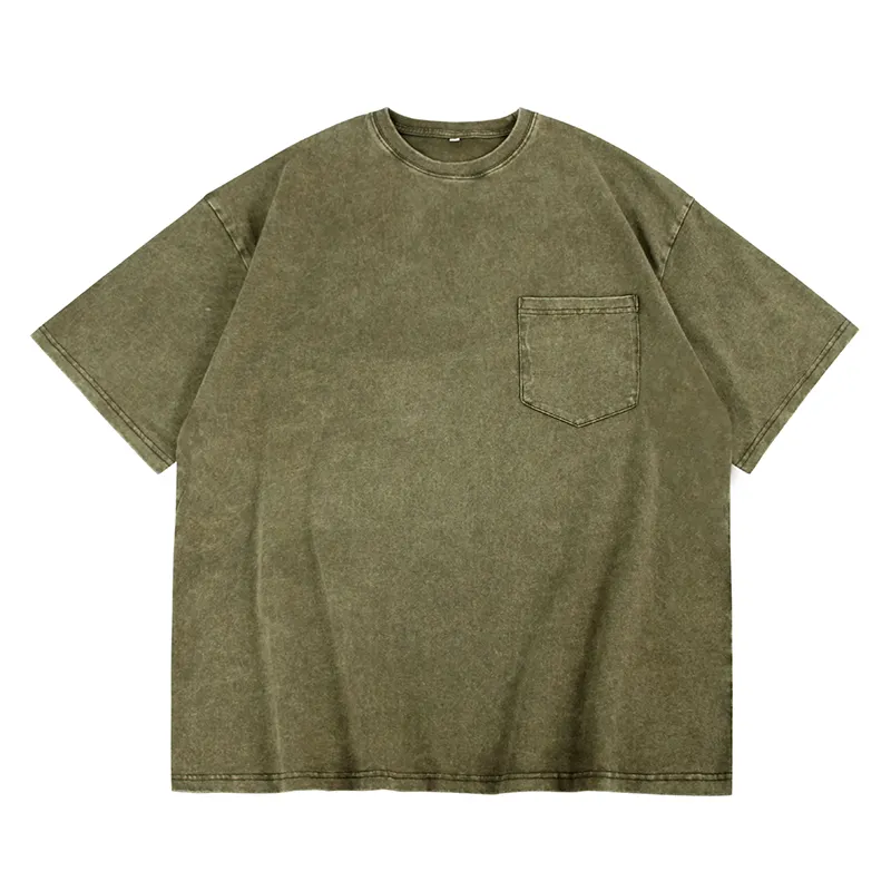Benutzer definierte T-Shirt Logo Retro Streetwear Acid Wash Vintage Herren T-Shirt mit Tasche