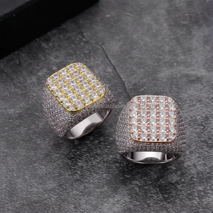 Bagues pour hommes en argent sterling 925 avec diamants ronds Cadeau de mariage populaire avec plusieurs rangées plaquées or glacé or rose pour fiançailles - Product Image 1