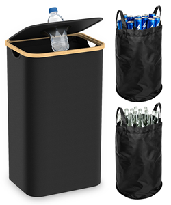 100L Large Recycling <b>Bin</b> Recycling <b>Bin</b> Bottle Collection Bamboo Deposit Bottle Container Storage Basket with Carry Bag - Product Image 1