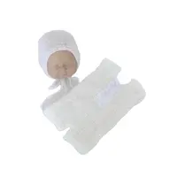 طقم بغطاء للرأس من الكروشيه الأبيض, طقم بغطاء للرأس من الموهير لحديثي الولادة صناعة يدوية