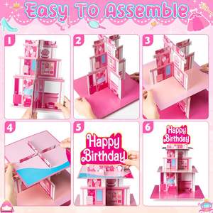 Supporto per torta in cartone rosa a 3 livelli da principessa assemblare per torre per Cupcake per espositori per feste di <span class=keywords><strong>buon</strong></span> <span class=keywords><strong>compleanno</strong></span> - Product Image 3