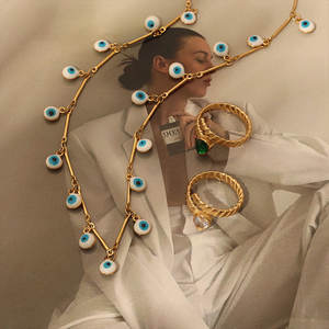 18K 골드 도금 아이 목걸이 보헤미안 초커 목걸이 터키어 변색 무료 방수 스테인레스 스틸 블루 아이 쥬얼리 목걸이 - Product Image 4