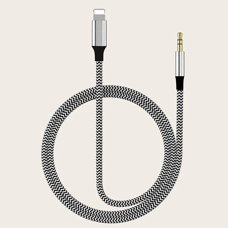 großhandel hochwertig grau schwarz nylon doppelfarbig geflochtener reiseaadapter 3,5 mm aux-kabel männlich zu männlich 8 stiftschlüssel-audio-kabel