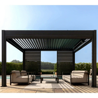 Pavillon de jardin moderne avec structure en acier thermolaqué noir et toit plat rigide pour l'extérieur résidentiel
