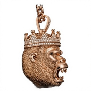 Orelia Iuxe <b>Gold</b> Plated 925 Sterling Silver <b>Monkey</b> Crown Moissanite Pendant Iced Out Hip Hop Charm for Men - Product Image 4
