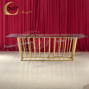 Mesas de restaurante de lujo para Bodas de acero inoxidable dorado titanio con tapa de cristal - Product Image 4