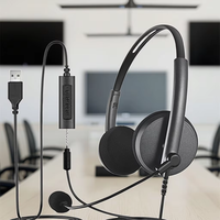 OMFOX Headset Berkabel USB, Headphone Over-Ear, Mikrofon Boom, Kontrol Inline untuk Komputer, Telemarketing