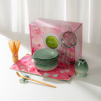 Ensemble complet de 4, 5, 7 ou 8 pièces de brosses de broyage et de bols à bec Sakura en céramique et porcelaine écologiques, style Zen japonais et asiatique, avec boîte rose