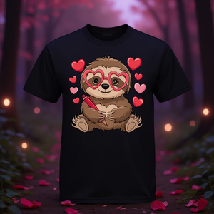 T-shirt mignon avec un paresseux aux lunettes et un cœur, pour la Saint-Valentin, design pour les amoureux des animaux - Product Image 3