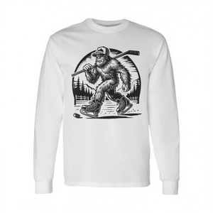 Bigfoot Hockey Sasquatch T-shirt à manches longues pour jouer au hockey, design rétro - Product Image 2