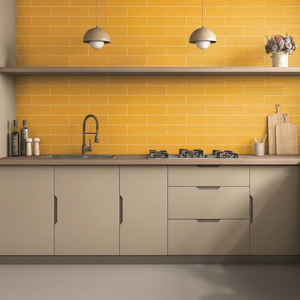 75x300mm Keramikfliese Honey Shine, glänzende Fliese, Fliese aus der Lavaline-Kollektion, linear gerippte Fliese, gelbe Wandfliese, Honey Sub. - Product Image 1