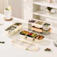 Boîte à bento en acier inoxydable 304, compartimentée, étanche, boîte à lunch portable, récipient de stockage alimentaire pour le bureau et les étudiants