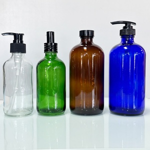 Custom Blue 15m 30ml 60ml 120ml 250ml 500ml 1000ml Frosted Amber Brown clear boston Round Glass <b>Bottles</b> with Pump Cap - Product Image 4