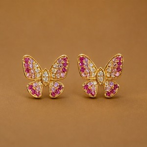 Xinfly Solid 18K Gold Natural Pink Sapphire Diamond Butterfly Stud <b>Earrings</b> Graduated Gemstone Outline AU750 Niche Gift Factory - Product Image 1