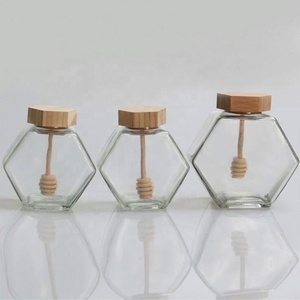 Glass Storage Honey <b>Jars</b> Custom Size Fancy Hexagon Food Grade Honey <b>Jar</b> With Bamboo Sealed Lid - Product Image 5