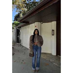 Parka Larga de Piel de Oveja Recubierta de Visón con Botones Decorativos y Estampado Teñido, Talla Grande, de Algodón Genuino - Product Image 3