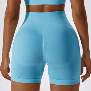 2023 Shorts de sport pour femmes pantalons de Fitness sans couture taille haute tricot côtelé Yoga court pour gymnastique entraînement course <span class=keywords><strong>Scanties</strong></span> solide - Product Image 4