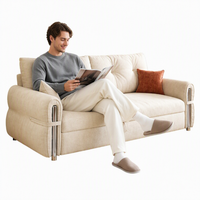 Canapé-lit convertible style crème, deux places, design pliable en éponge, pieds en métal, idéal pour petits appartements, salon confortable, lecture