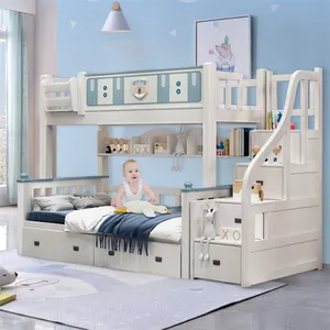 Mobília infantil de madeira para crianças, beliche de casal, mobília minimalista para quarto de meninos, mobília pura para quarto infantil